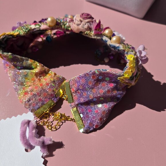 Vintage Style Victorian Rainbow Butterfly Rose Choker - Picture 8 of 9